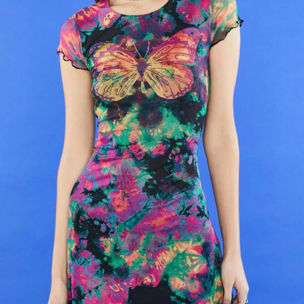 Delia's Social Butterfly Mesh Print Dress